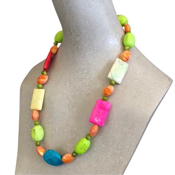 Bright Beaded Multi Shaped Pink, Blue, Orange Beads Lightweight Summer Necklace - Picture 6 of 8